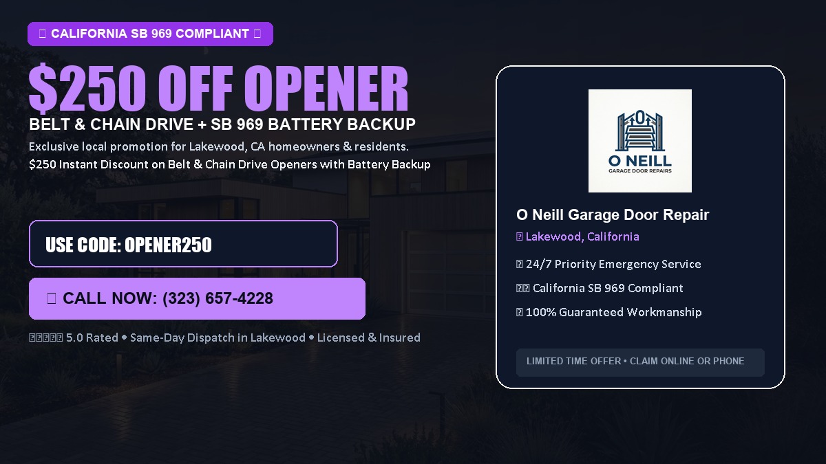 $250 OFF Smart Garage Door Opener Installation (Belt & Chain Drive with California SB 969 Battery Backup) in Lakewood, CA
