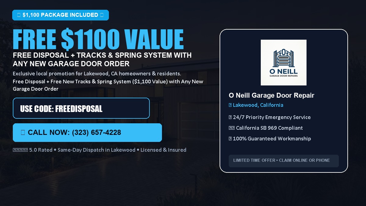 Free Disposal + Free New Tracks & Spring System with Any New Garage Door Order ($1100 Value) in Lakewood, CA