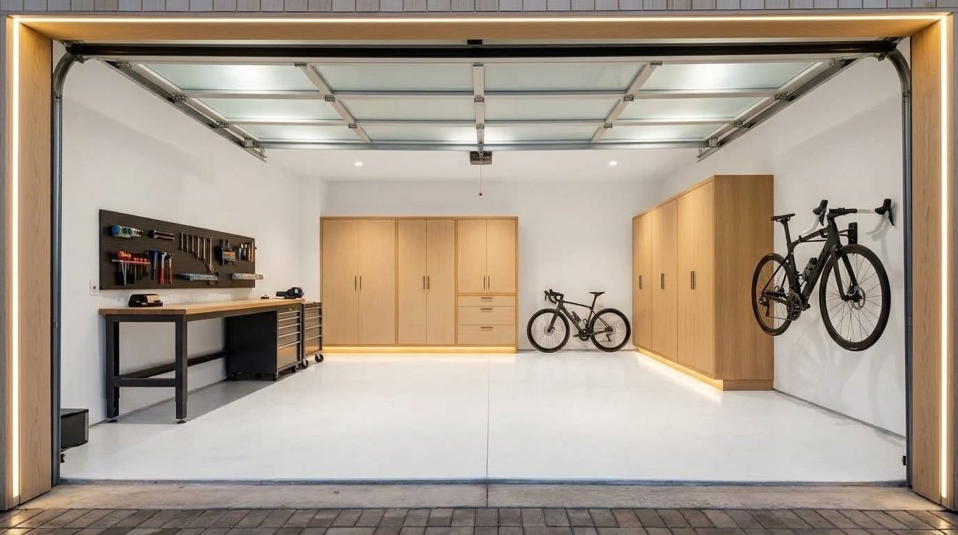 O Neill Garage Door Repairs Interior View of Custom Garage Door Overhead and Workshop